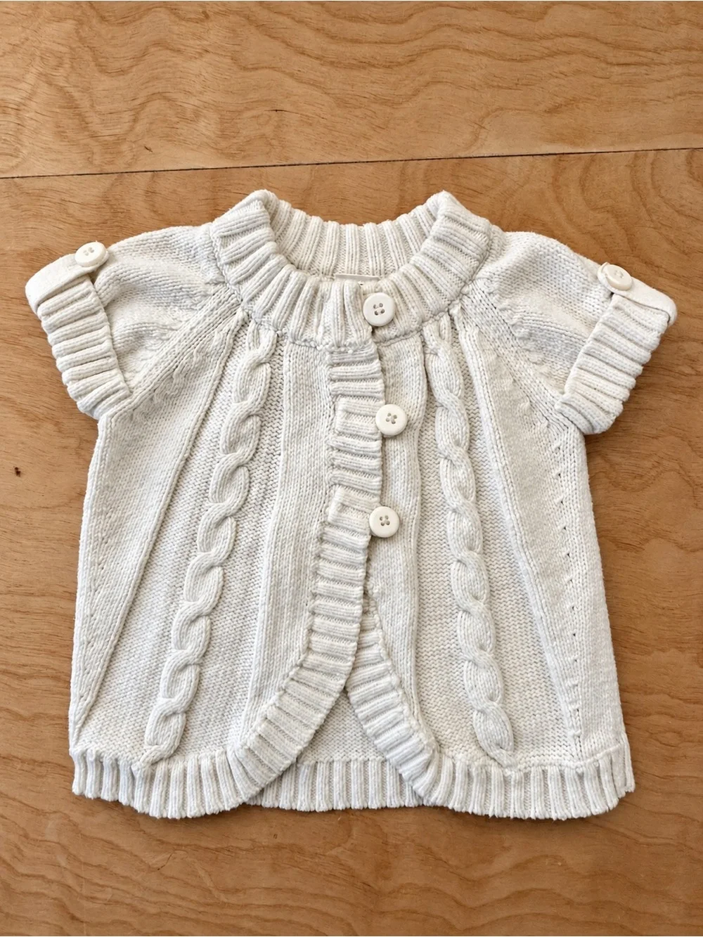 Vintage Gymboree 18-24M Ivory Cable Knit Short Sleeve Cardigan Sweater Cotton